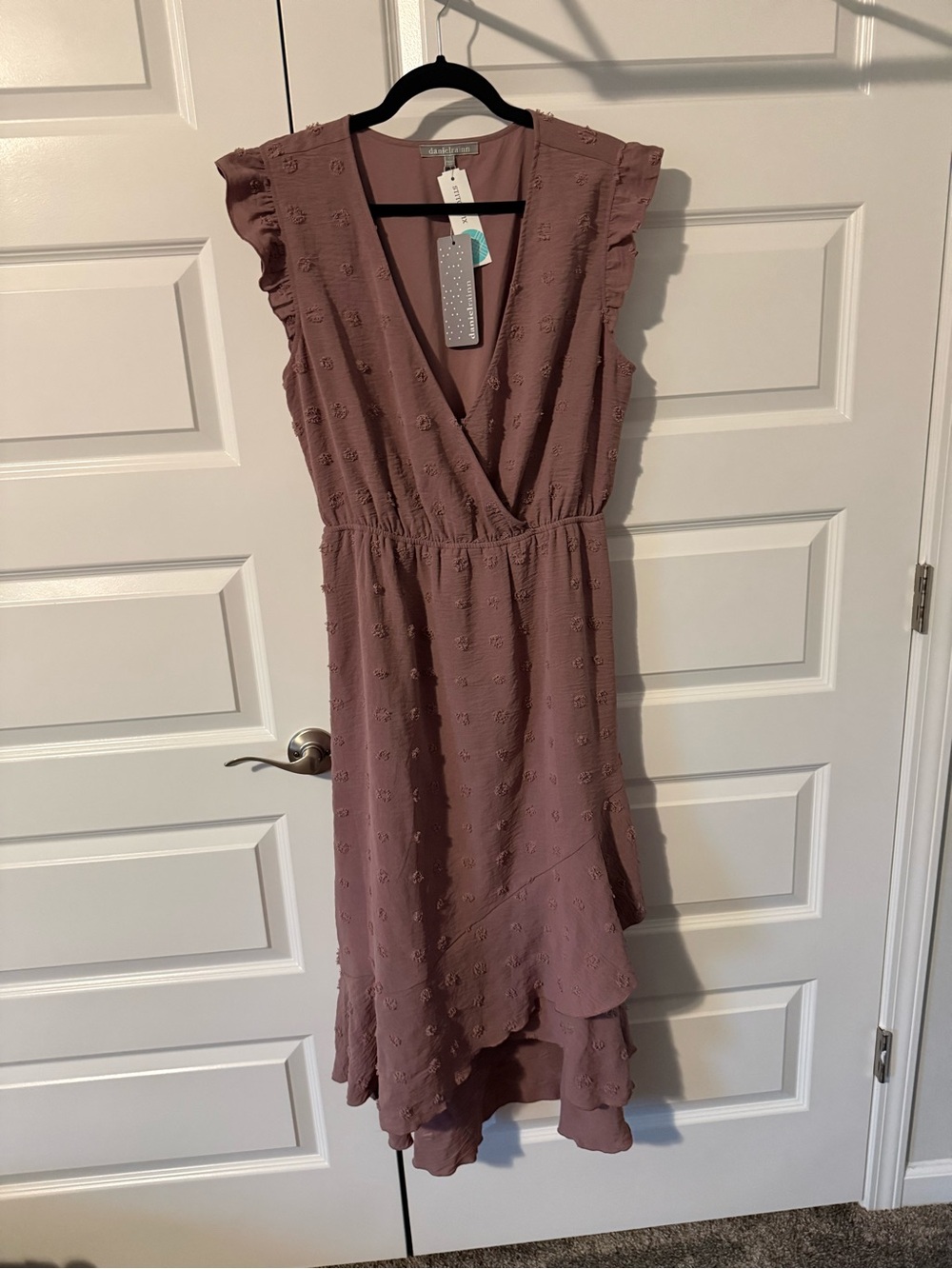 Daniel Rainn Plum High-Low Ruffle Midi Dress